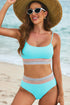 Retro Striped Patchwork High Waisted Spaghetti Strap Bikini Swimsuit Set