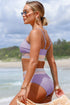 Retro Striped Patchwork High Waisted Spaghetti Strap Bikini Swimsuit Set