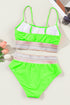 Retro Striped Patchwork High Waisted Spaghetti Strap Bikini Swimsuit Set