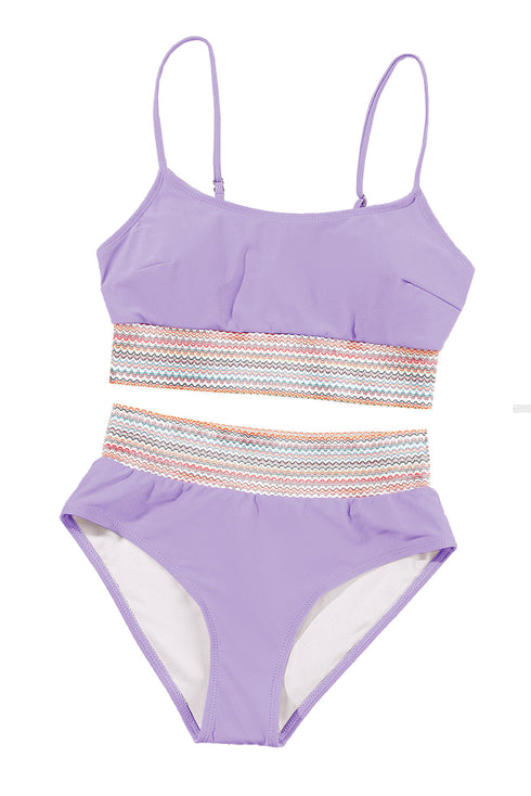 Retro Striped Patchwork High Waisted Spaghetti Strap Bikini Swimsuit Set