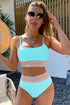 Retro Striped Patchwork High Waisted Spaghetti Strap Bikini Swimsuit Set