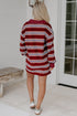 Retro Striped Polo Collar Long Sleeve Shift Mini Dress