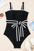 Retro Style Square Neck Belted Shaping One Piece