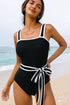 Retro Style Square Neck Belted Shaping One Piece