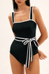 Retro Style Square Neck Belted Shaping One Piece