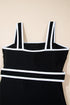 Retro Style Square Neck Belted Shaping One Piece