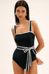 Retro Style Square Neck Belted Shaping One Piece