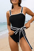 Retro Style Square Neck Belted Shaping One Piece