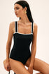 Retro Style Square Neck Belted Shaping One Piece