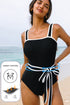 Retro Style Square Neck Belted Shaping One Piece