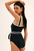 Retro Style Square Neck Belted Shaping One Piece