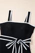 Retro Style Square Neck Belted Shaping One Piece