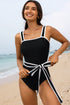 Retro Style Square Neck Belted Shaping One Piece
