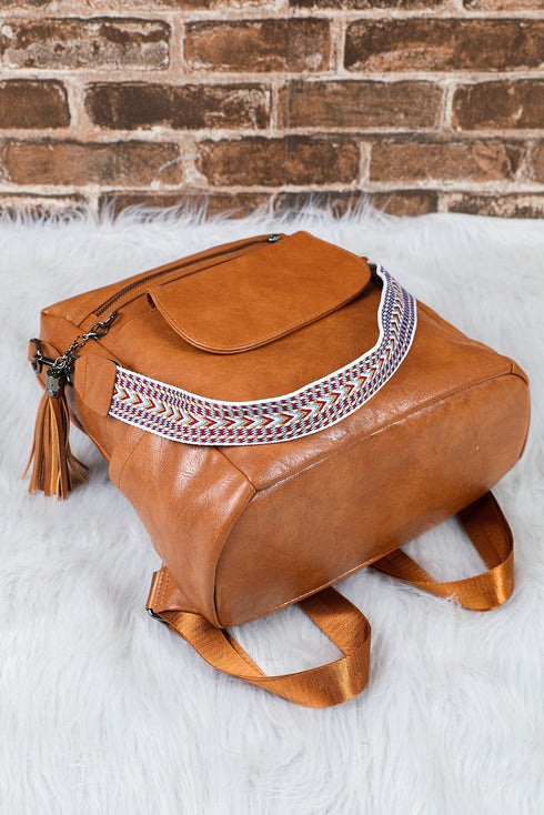 Retro Tassel Fringe Faux Leather Bucket Style Backpack