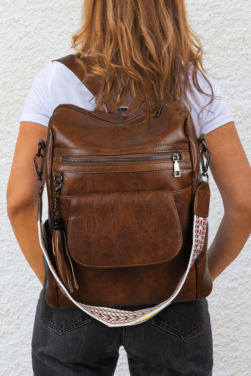 Retro Tassel Fringe Faux Leather Bucket Style Backpack