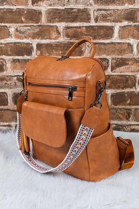 Retro Tassel Fringe Faux Leather Bucket Style Backpack
