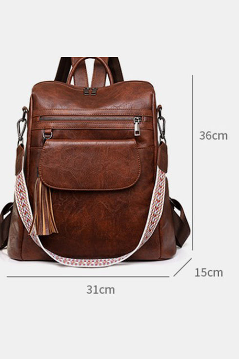Retro Tassel Fringe Faux Leather Bucket Style Backpack