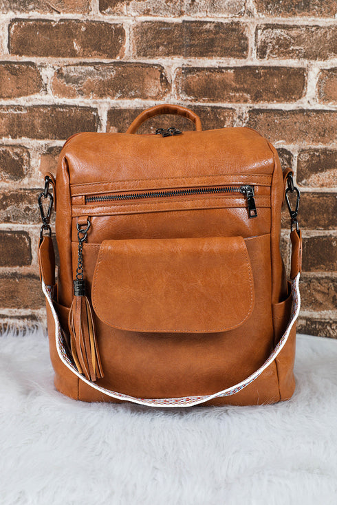 Retro Tassel Fringe Faux Leather Bucket Style Backpack