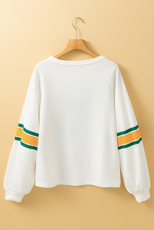 Retro Varsity Graphic Print V Neck Long Sleeve Top
