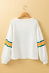 Retro Varsity Graphic Print V Neck Long Sleeve Top