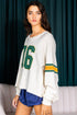 Retro Varsity Graphic Print V Neck Long Sleeve Top