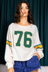 Retro Varsity Graphic Print V Neck Long Sleeve Top