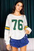 Retro Varsity Graphic Print V Neck Long Sleeve Top