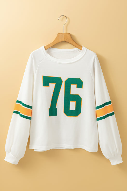 Retro Varsity Graphic Print V Neck Long Sleeve Top