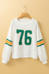 Retro Varsity Graphic Print V Neck Long Sleeve Top
