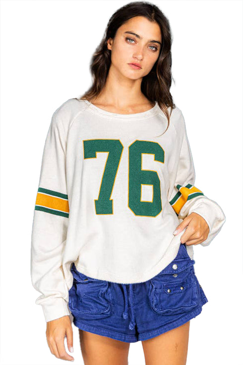 Retro Varsity Graphic Print V Neck Long Sleeve Top