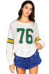 Retro Varsity Graphic Print V Neck Long Sleeve Top