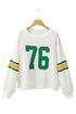 Retro Varsity Graphic Print V Neck Long Sleeve Top