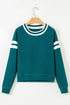Retro Varsity Sleeve Stripe Drop Shoulder Cropped Pullover Sweatshirt