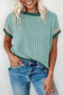 Retro Vibe Contrast Trim Corded Knit Short Sleeve Top