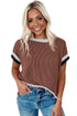 Retro Vibe Contrast Trim Corded Knit Short Sleeve Top
