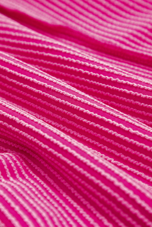 Retro Vibe Contrast Trim Corded Knit Short Sleeve Top