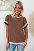Retro Vibe Contrast Trim Corded Knit Short Sleeve Top