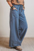 Retro Washed Drawstring High Waist Wide Leg Western Pants