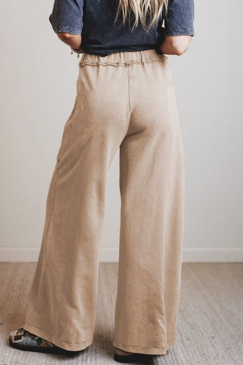 Retro Washed Drawstring High Waist Wide Leg Western Pants