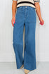 Retro Washed Patch Pocket Wide Leg Jeans