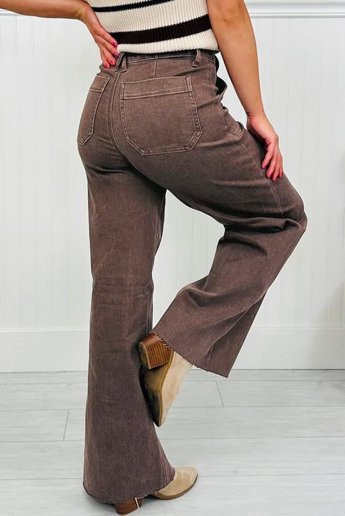 Retro Washed Patch Pocket Wide Leg Jeans