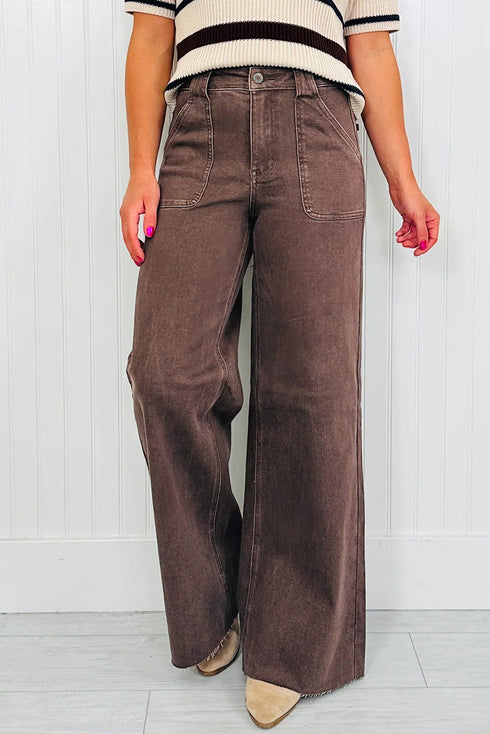Retro Washed Patch Pocket Wide Leg Jeans