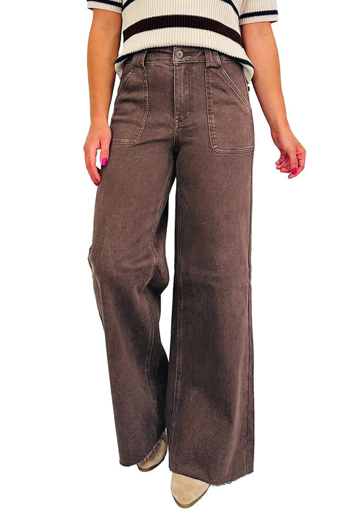 Retro Washed Patch Pocket Wide Leg Jeans