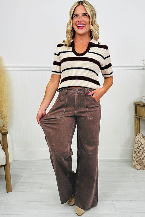 Retro Washed Patch Pocket Wide Leg Jeans
