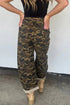 Retro Western Camouflage Print Grommet Tie Waist Loose Jeans
