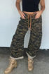 Retro Western Camouflage Print Grommet Tie Waist Loose Jeans