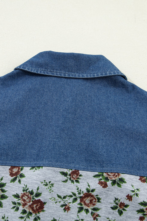 Retro Western Floral Print Patchwork Polo Collar Shirt