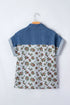 Retro Western Floral Print Patchwork Polo Collar Shirt