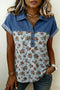 Retro Western Floral Print Patchwork Polo Collar Shirt
