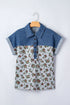 Retro Western Floral Print Patchwork Polo Collar Shirt